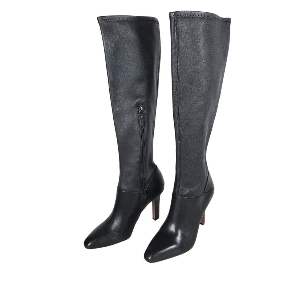 Reiss Carina Knee High Boots EU 37 Black Leather Stiletto Gothcore Edgy Chic